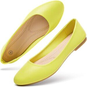 Women's Lemon PU Leather Closed Toe Slip on Comfortable Ballet Flats Shoes